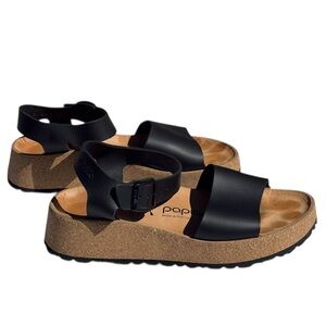 Papillio Birkenstock Glenda Wedge Sandal Black Leather 37/240/L6/M4